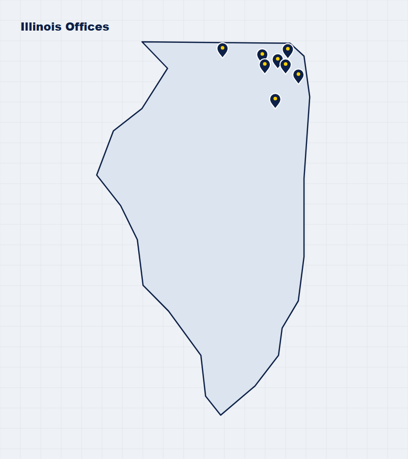 Map of O'Flaherty Law office locations across Illinois